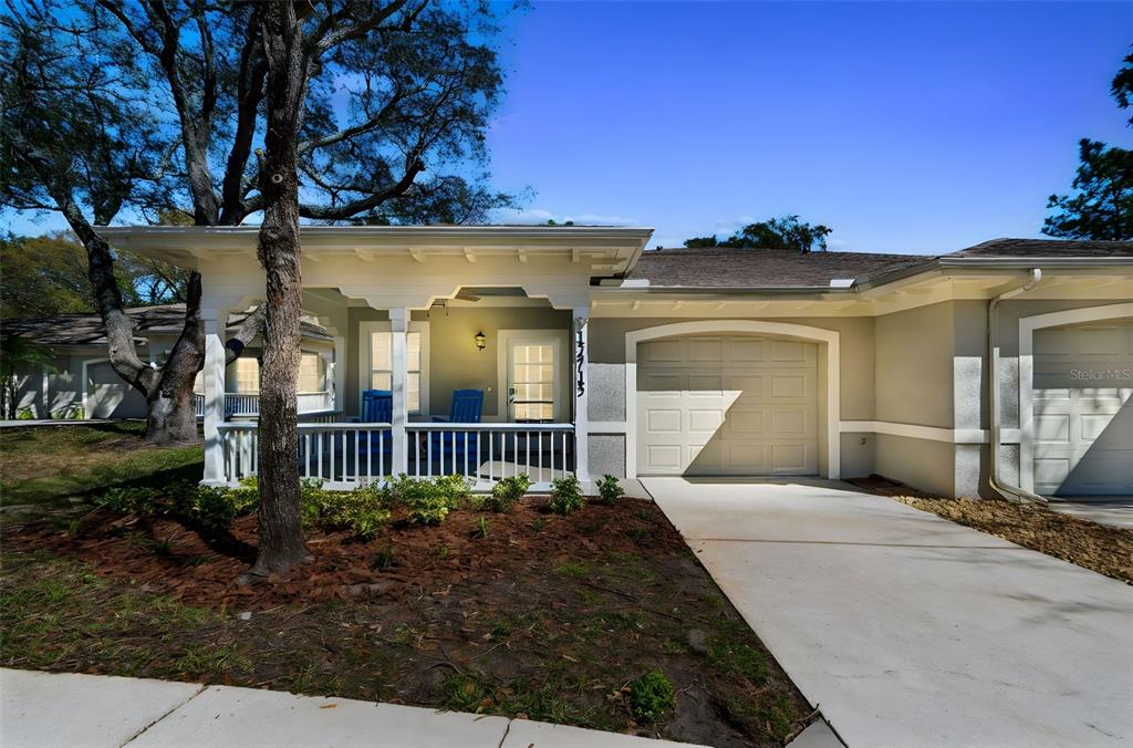 A single-story house features a covered front porch, a garage, and a concrete driveway — 12715 TAYLOR NICOLAS DRIVE, TAMPA, FL
