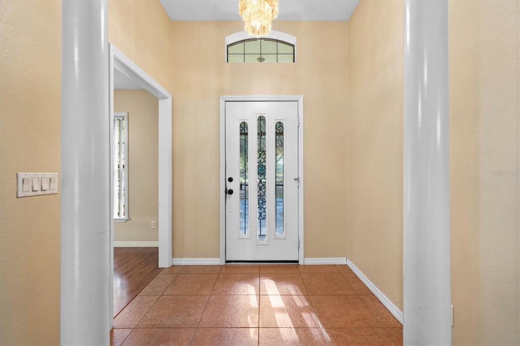 A tiled entryway features a white front door with glass inserts and two large columns — 7175 COUNTY ROAD 213, WILDWOOD, FL