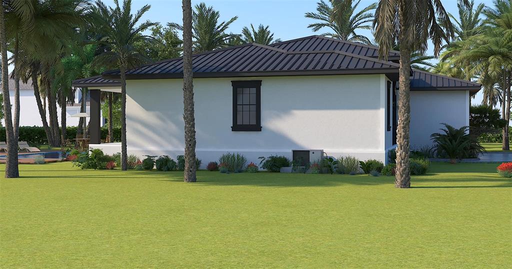 This is a rendering of the exterior side view of a house with a metal roof — 4026 YUCATAN CIRCLE, PORT CHARLOTTE, FL
