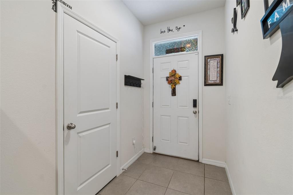 A tiled entryway features a white front door with a transom window and a side door — 3830 VIGNOBLE LANE, BRANDON, FL