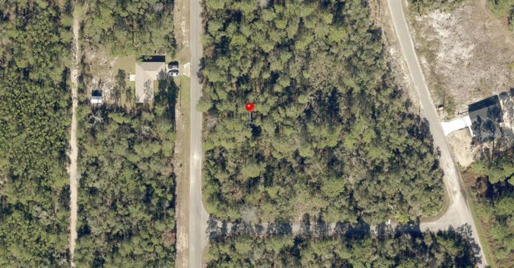 An aerial view shows a wooded, undeveloped rectangular lot marked with a red pin — MALAUKA PASS COURSE, OCKLAWAHA, FL