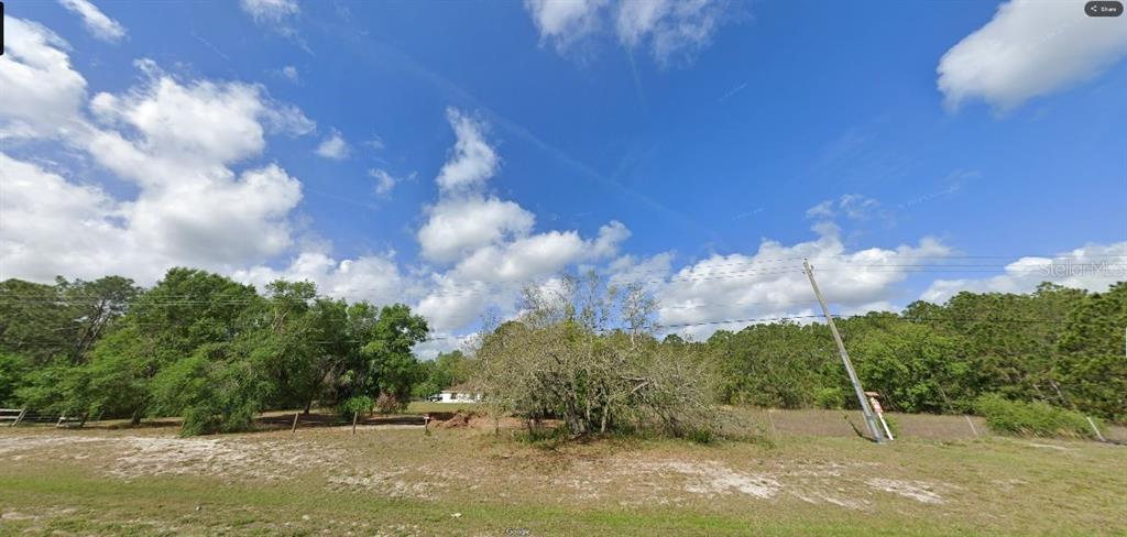 A grassy, partially wooded vacant lot under a bright blue sky with scattered clouds — COMMONWEALTH AVE N, POLK CITY, FL