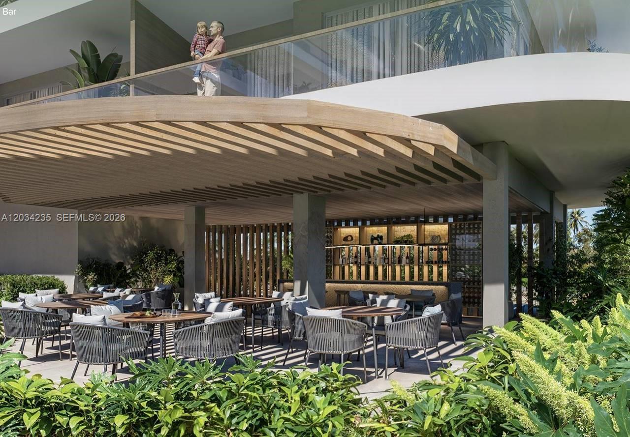 This architectural rendering shows an outdoor bar and dining area with modern patio furniture — 1 Cabeza De Toro # 1, FL