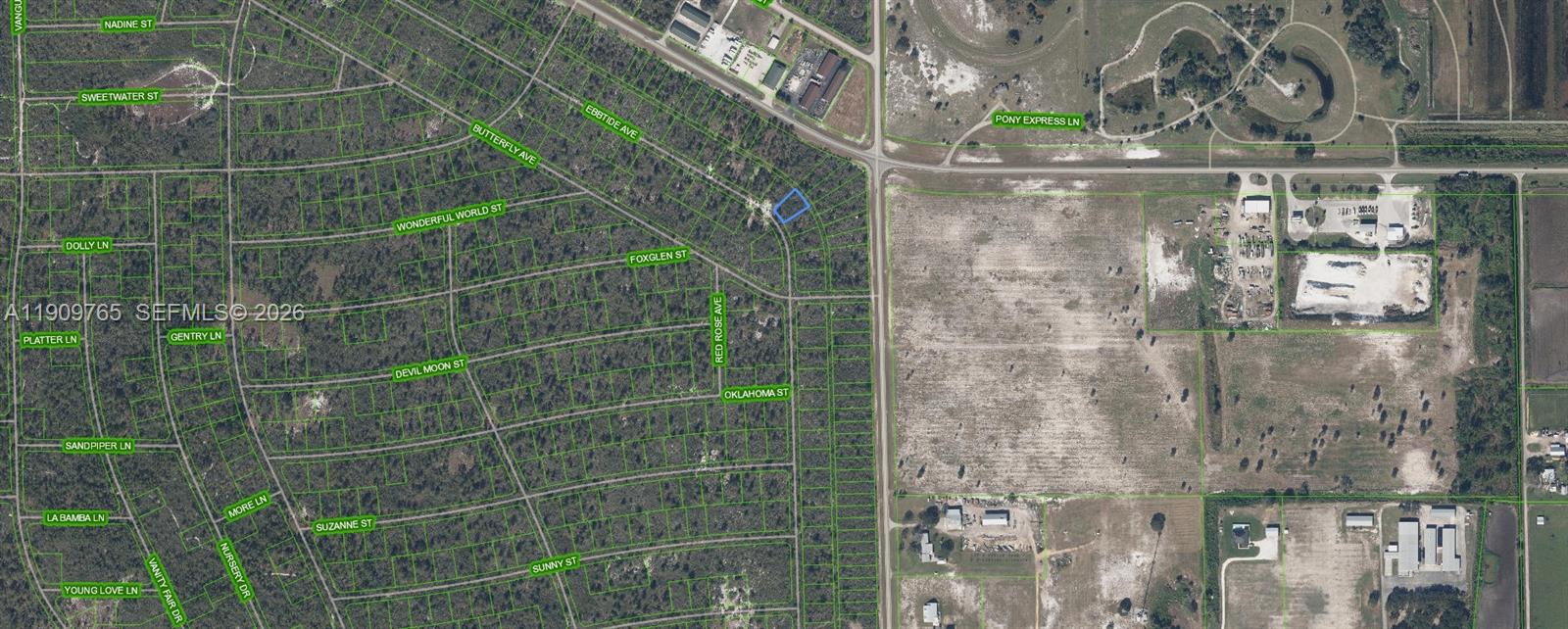 An aerial map shows a highlighted vacant lot within a residential grid of streets — 556 Ebbtide, Lake Placid FL 33852, LAKE PLACID, FL