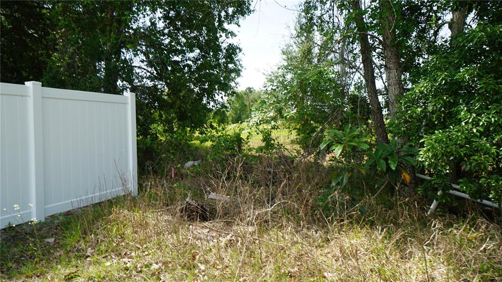 A white vinyl fence stands next to an overgrown, wooded lot with tall grass — MARILYN AVENUE, HOWEY IN THE HILLS, FL