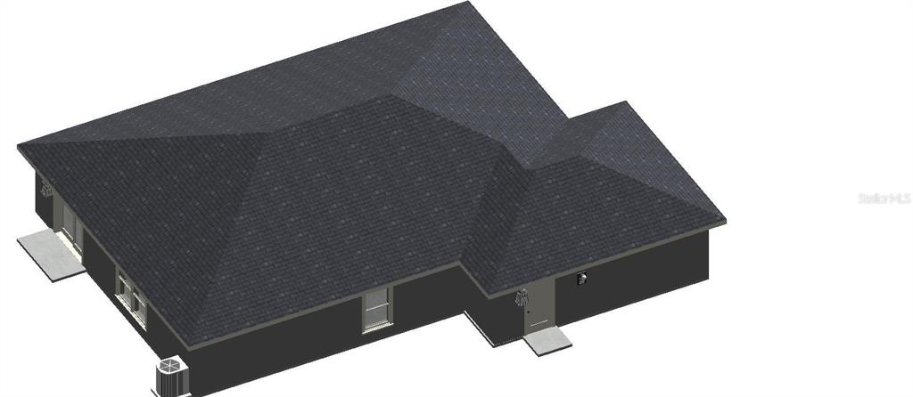 This is a 3D digital rendering of a dark-colored single-story house with a shingled roof — 16426 COURLAN ROAD, BROOKSVILLE, FL