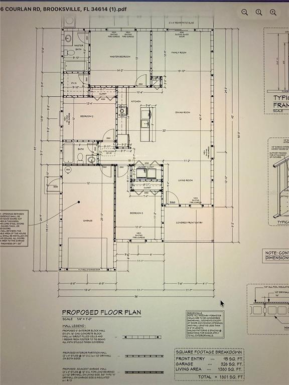This is a floor plan for a single-story house with a garage and three bedrooms — 16426 COURLAN ROAD, BROOKSVILLE, FL
