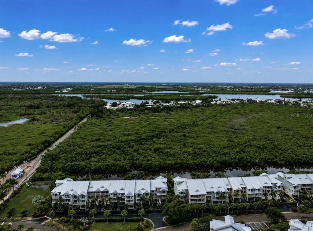 An aerial view shows a multi-story residential complex situated next to a large mangrove forest — 3228 MANGROVE POINT DRIVE, RUSKIN, FL