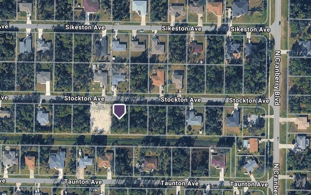 This is an aerial map view of a vacant residential lot in a suburban neighborhood — Lot #12 STOCKTON AVENUE, NORTH PORT, FL