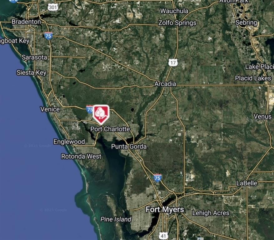 This is a map showing the location of a property near Port Charlotte, Florida — 282 LONGLEY DRIVE, PORT CHARLOTTE, FL