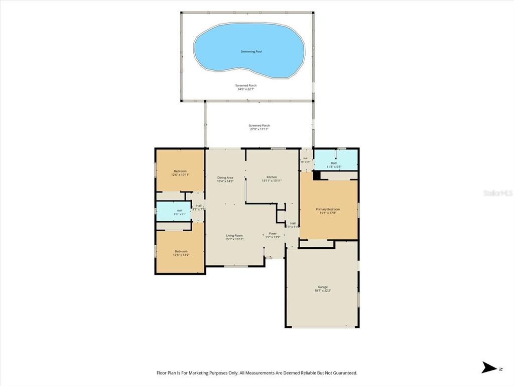 This is a floor plan of a house featuring a swimming pool and screened porches — 4179 S WINDING OAKS DRIVE, HOMOSASSA, FL