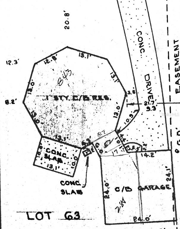 This is a property survey map showing the footprint of a house, garage, and driveway — 8428 ANAY COURT, NEW PORT RICHEY, FL