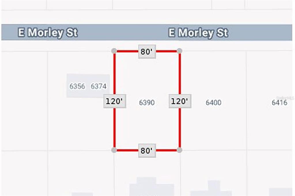 This is a map showing the rectangular dimensions of a property lot — 6390 E MORLEY STREET, INVERNESS, FL