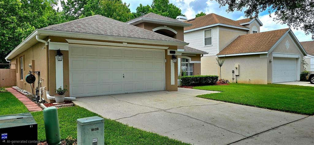 A tan suburban house with a two-car garage and a concrete driveway — 2930 RIVERS END ROAD, ORLANDO, FL