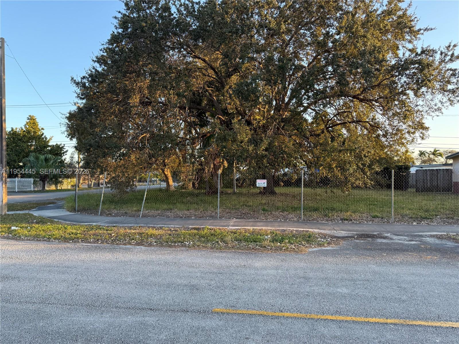 A chain-link fence encloses a grassy lot featuring a large, mature tree — 11450 SW 40th St, Miami FL 33165, MIAMI, FL