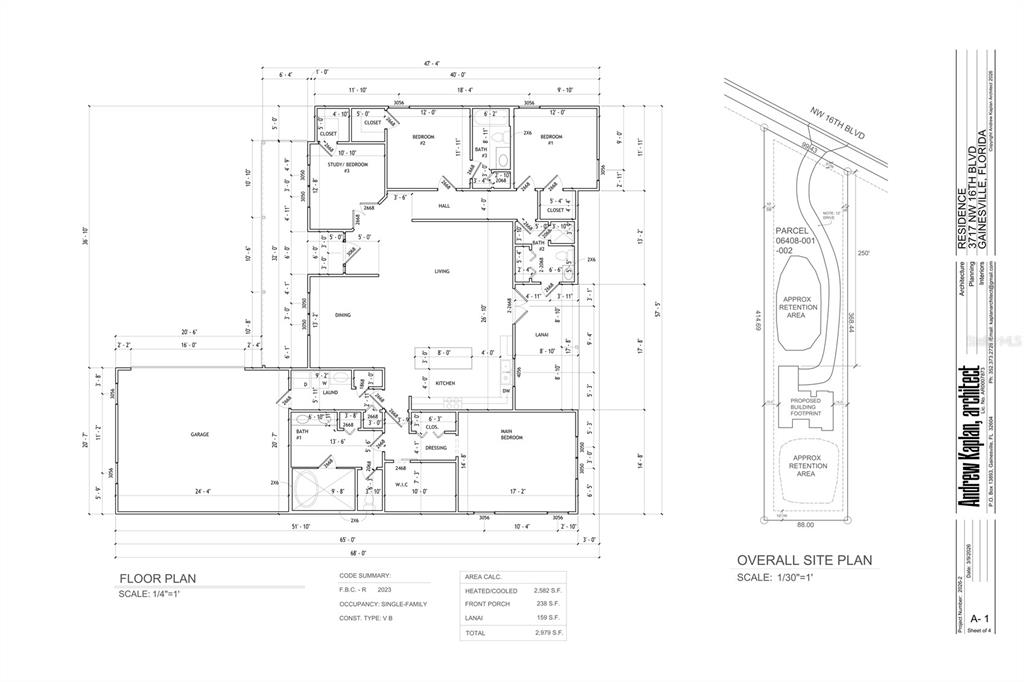 This is a floor plan and site plan for a single-family residential property — 3717 NW 16TH AVENUE, GAINESVILLE, FL