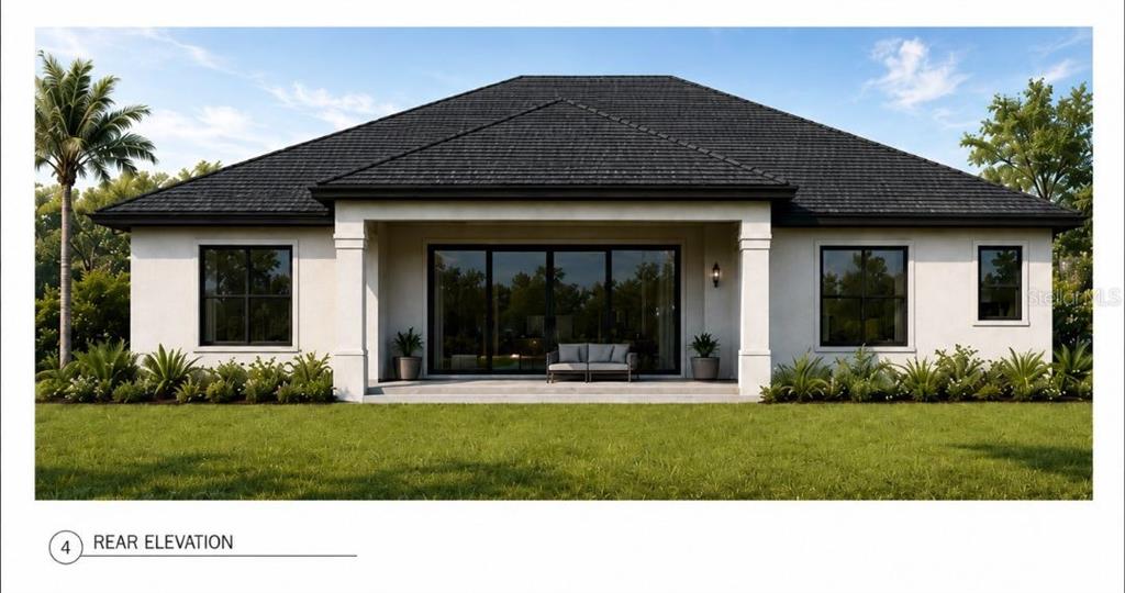 This is a rendering of the rear exterior of a single-story house with a patio — 3717 NW 16TH AVENUE, GAINESVILLE, FL