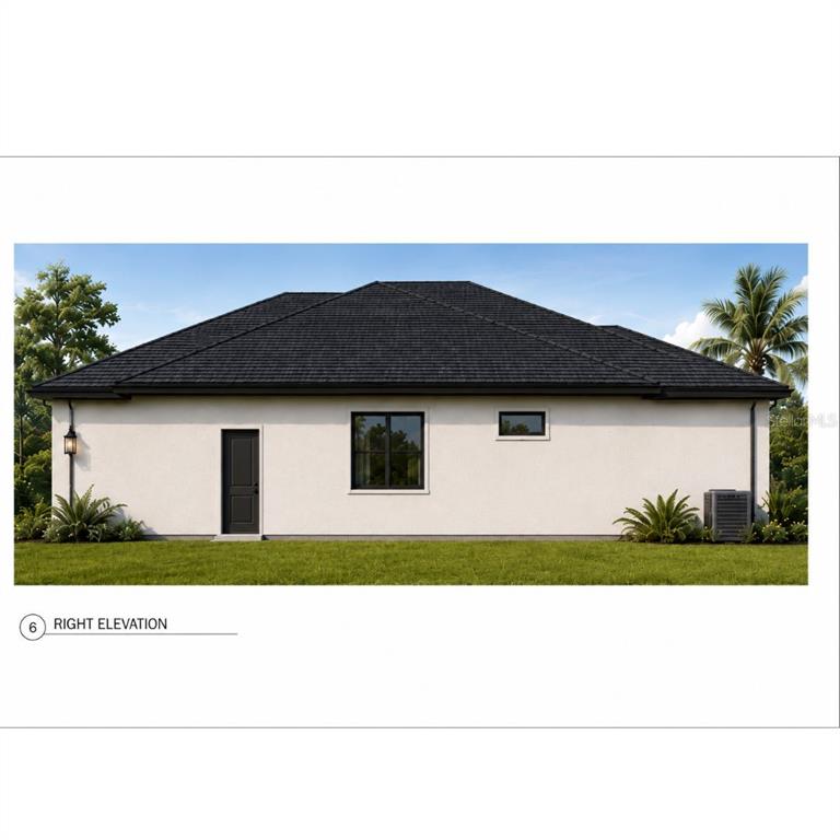 This is a digital rendering of the right exterior elevation of a single-story house — 3717 NW 16TH AVENUE, GAINESVILLE, FL