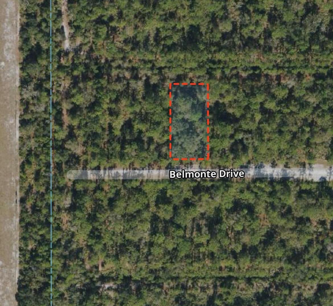 An aerial map view shows a rectangular plot of land outlined in red near a road — 1116 Belmonte Drive, FL 33855, FL