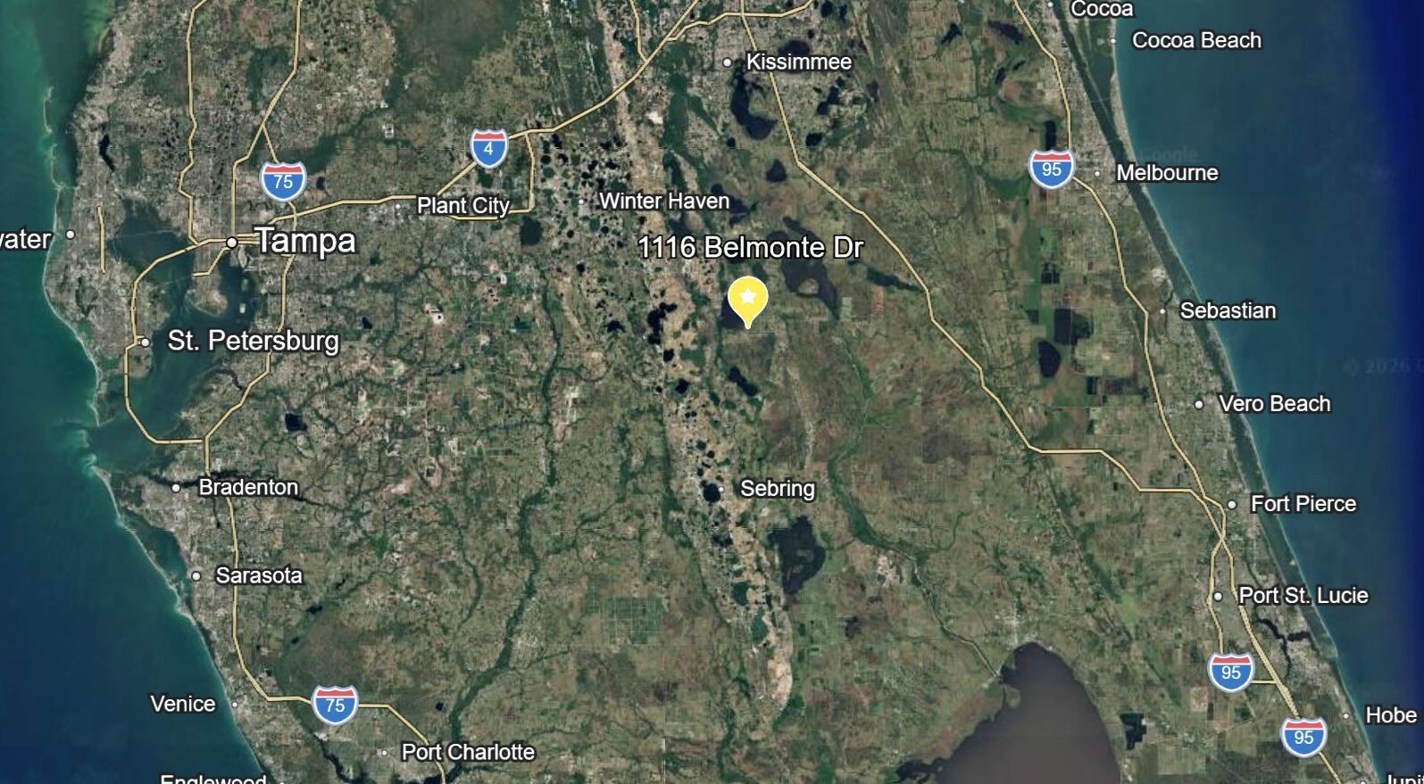 This is a map showing the location of a property in central Florida — 1116 Belmonte Drive, FL 33855, FL