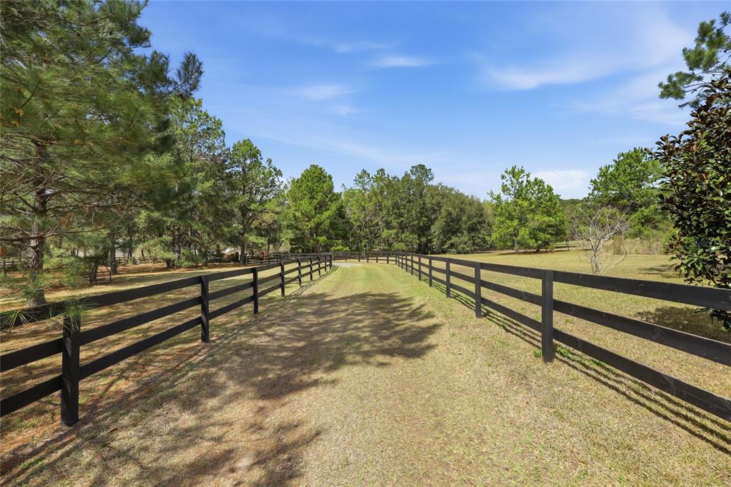 A backyard features a wooden footbridge, a small pond with lily pads, and wooden fencing — 22317 NW 188TH STREET, HIGH SPRINGS, FL