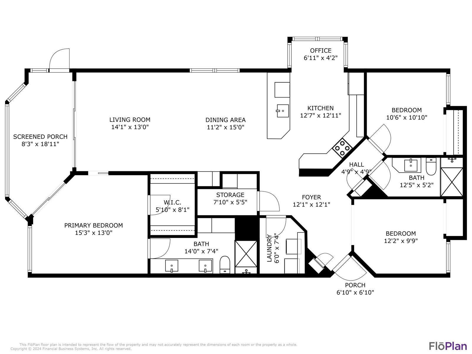 This floor plan shows a residential layout with three bedrooms, two bathrooms, and a screened porch — 515 Bay Colony Drive N, Juno Beach FL 33408, JUNO BEACH, FL