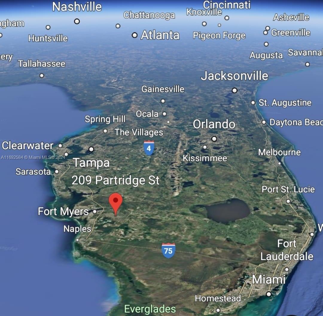 This map shows the location of a property in Florida relative to major regional cities — 209 Partridge St, Lehigh Acres FL 33974, LEHIGH ACRES, FL