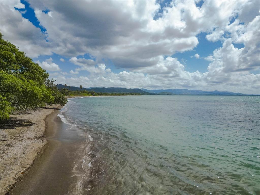 A view of a sandy beach with trees along the shore and mountains in the distance — CARRETERA PR-1 KM 98.6 UNIT Jauca I Ward, SANTA ISABEL, PR
