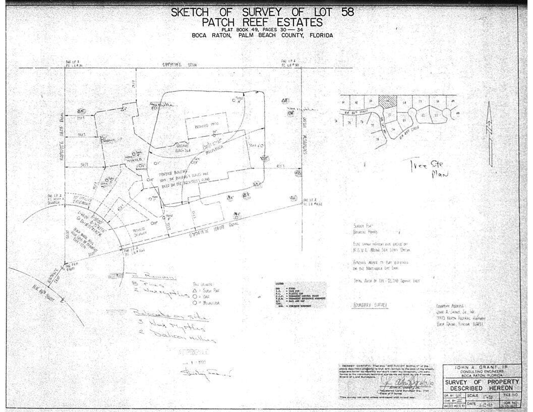 This is a black and white survey map of Lot 58 in Patch Reef Estates — 4600 NW 24th Way, Boca Raton FL 33431, BOCA RATON, FL