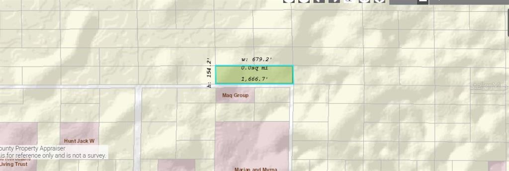This is a map showing a rectangular property parcel with its dimensions highlighted in green — DILL ROAD, ORLANDO, FL
