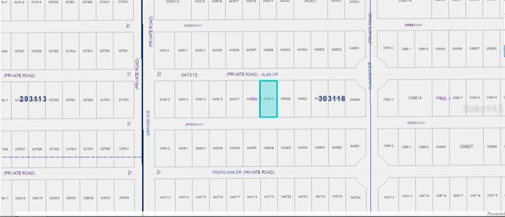 This is a plat map showing a highlighted rectangular parcel of land on Alba Drive — 711 ALBA DRIVE, INDIAN LAKE ESTATES, FL
