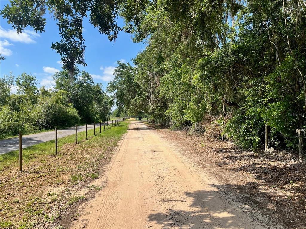 A dirt road runs alongside a paved road, separated by a wire fence and trees — 2 SENDCASTLE DRIVE, GROVELAND, FL