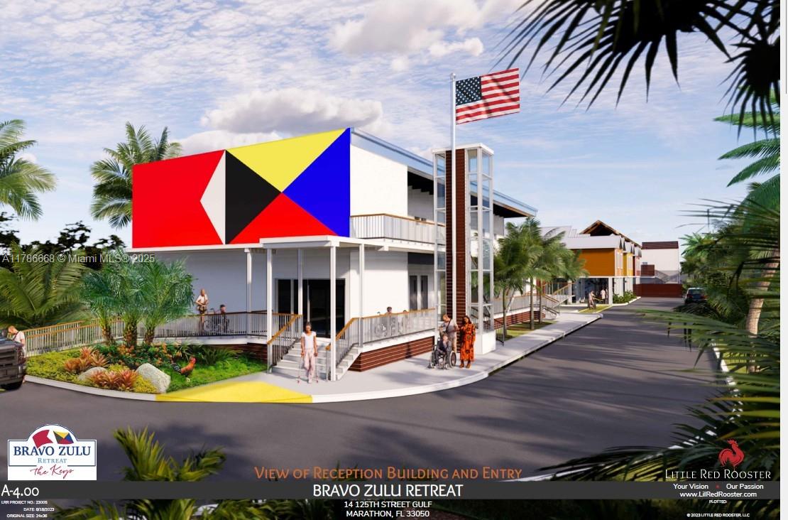 A digital architectural rendering shows the exterior of a modern building with a colorful facade — 14 125th Street Gulf, Marathon FL 33050, MARATHON, FL