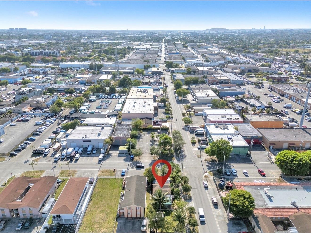 An aerial view shows a small house with a red location pin in a neighborhood — 190 W 27th St, Hialeah FL 33010, HIALEAH, FL