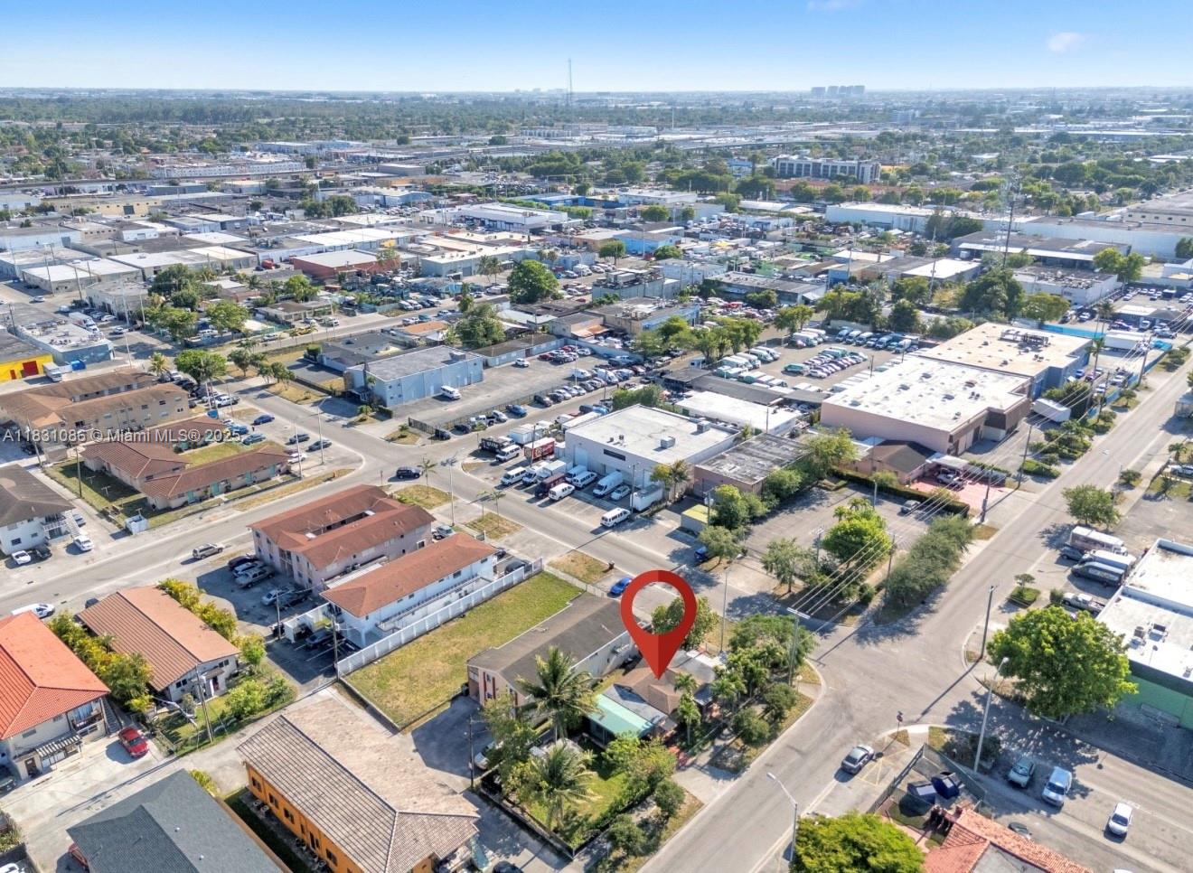 An aerial view shows a residential property marked with a red pin in a neighborhood — 190 W 27th St, Hialeah FL 33010, HIALEAH, FL