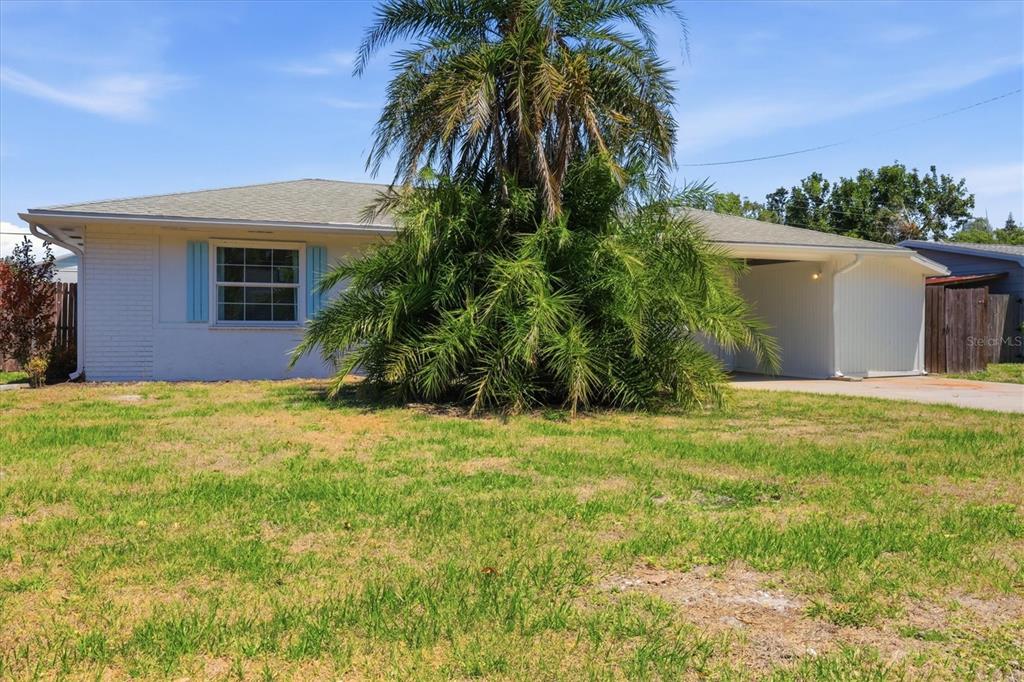 A single-story white house with a large palm tree in the front yard — 2901 POPLAR STREET, SARASOTA, FL