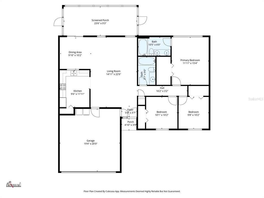 This is a floor plan for a single-story house with a garage and screened porch — 861 BLACKGUM COURT, ORLANDO, FL