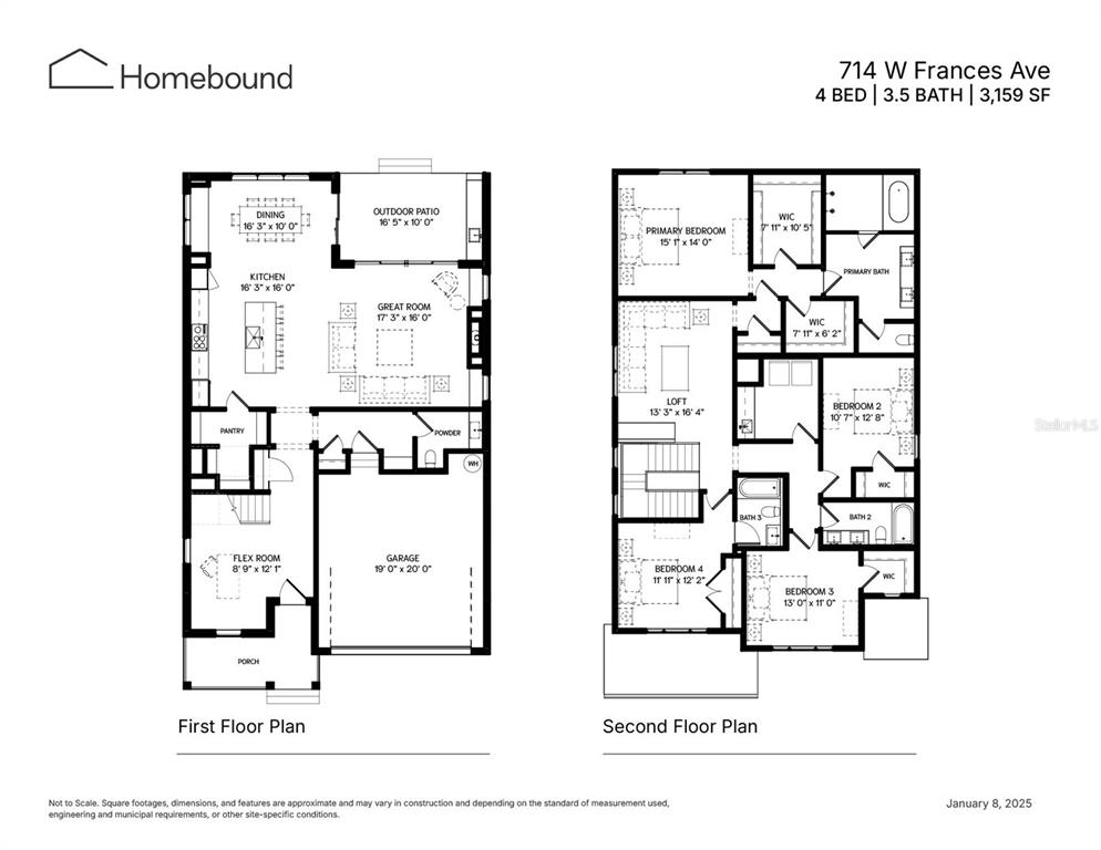 This is a floor plan for a two-story house with four bedrooms and 3.5 bathrooms — 714 W FRANCES AVENUE, TAMPA, FL