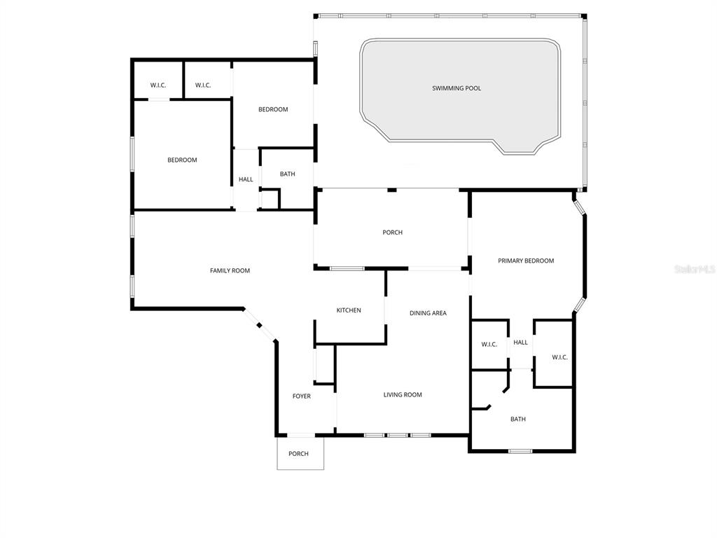 This is a floor plan of a house featuring a swimming pool and a porch — 831 COLUMBIA STREET, PORT CHARLOTTE, FL