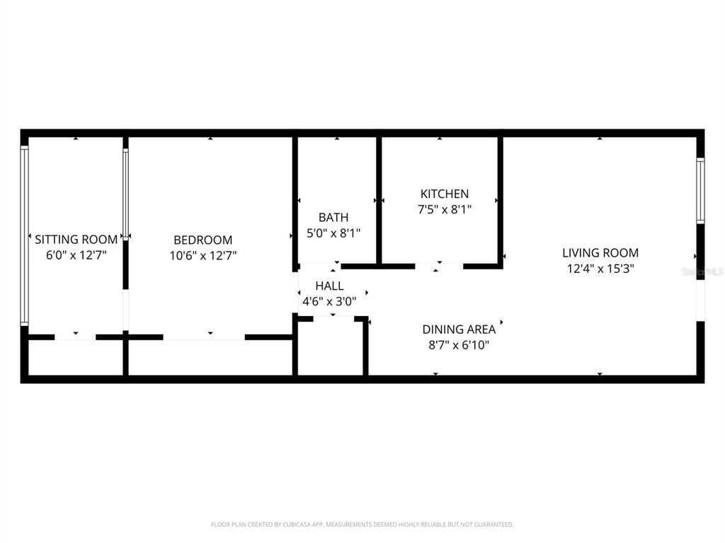 This is a floor plan of a one-bedroom apartment with a kitchen, bath, and living area — 8220 112TH STREET UNIT 208, SEMINOLE, FL