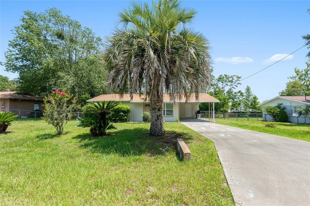 A single-story house with a palm tree in the front yard and a concrete driveway — 21545 SW HONEYSUCKLE STREET, DUNNELLON, FL