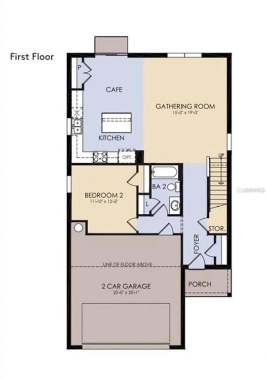 This floor plan shows the first level of a home with a garage and living areas — 1297 REGAL KING DRIVE, KISSIMMEE, FL