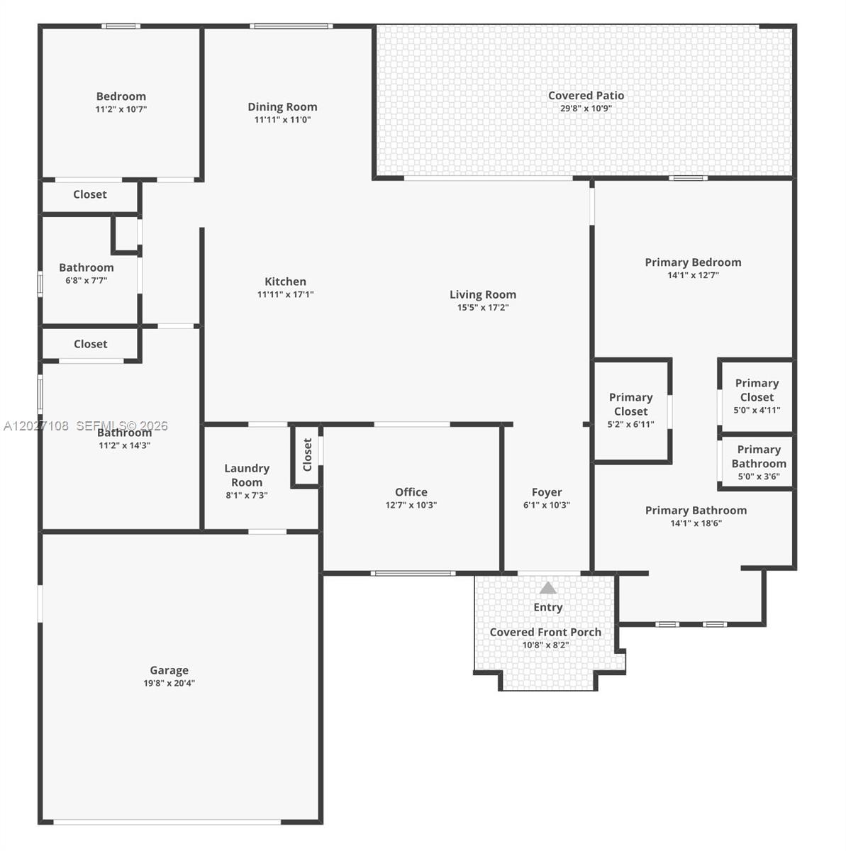 This is a floor plan of a single-story house with a garage and covered patio — 1226 NE 5TH PL, Cape Coral FL 33909, CAPE CORAL, FL