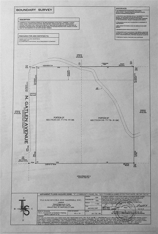 This is a black and white boundary survey map of a rectangular plot of land — 2950 W POMPANO LANE, DUNNELLON, FL