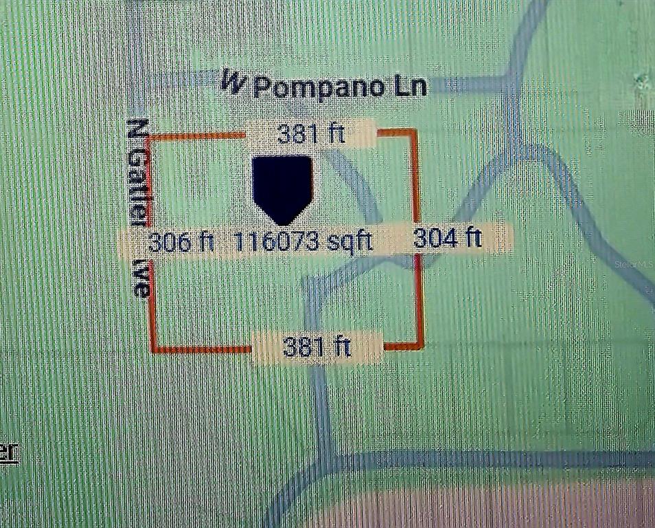 This is a map showing the dimensions and square footage of a rectangular land parcel — 2950 W POMPANO LANE, DUNNELLON, FL