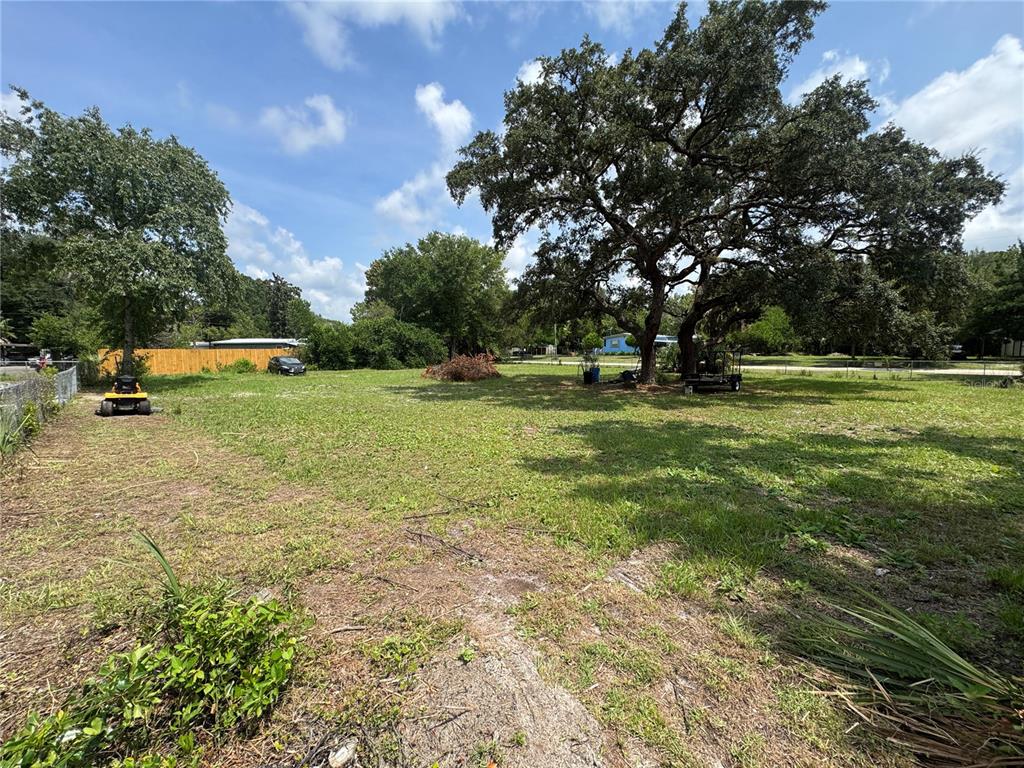 A large, grassy vacant lot features a mature oak tree and a yellow riding mower — 11365 S ANN POINT, HOMOSASSA, FL