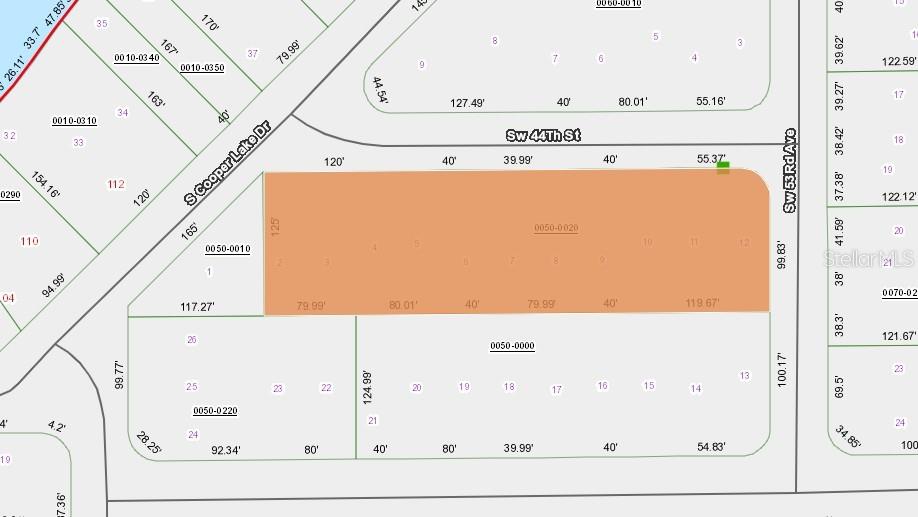 This is a property tax map showing parcel boundaries and dimensions for a residential area — 103 SW 53RD AVENUE, INTERLACHEN, FL