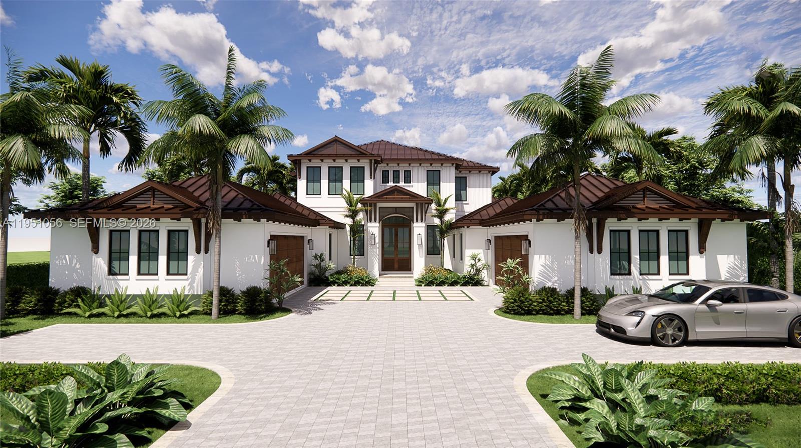 This is a rendering of a two-story white house with a metal roof and driveway — 127 Quayside Dr, Jupiter FL 33477, JUPITER, FL