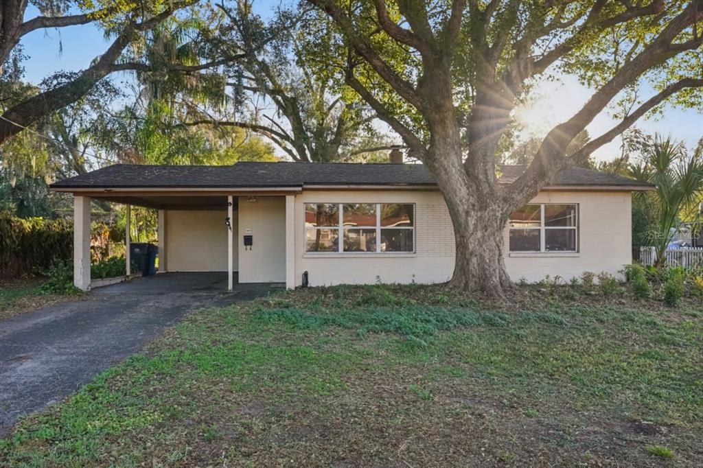 A single-story house with a carport and a large tree in the front yard — 603 OAK RIDGE DRIVE, BRANDON, FL