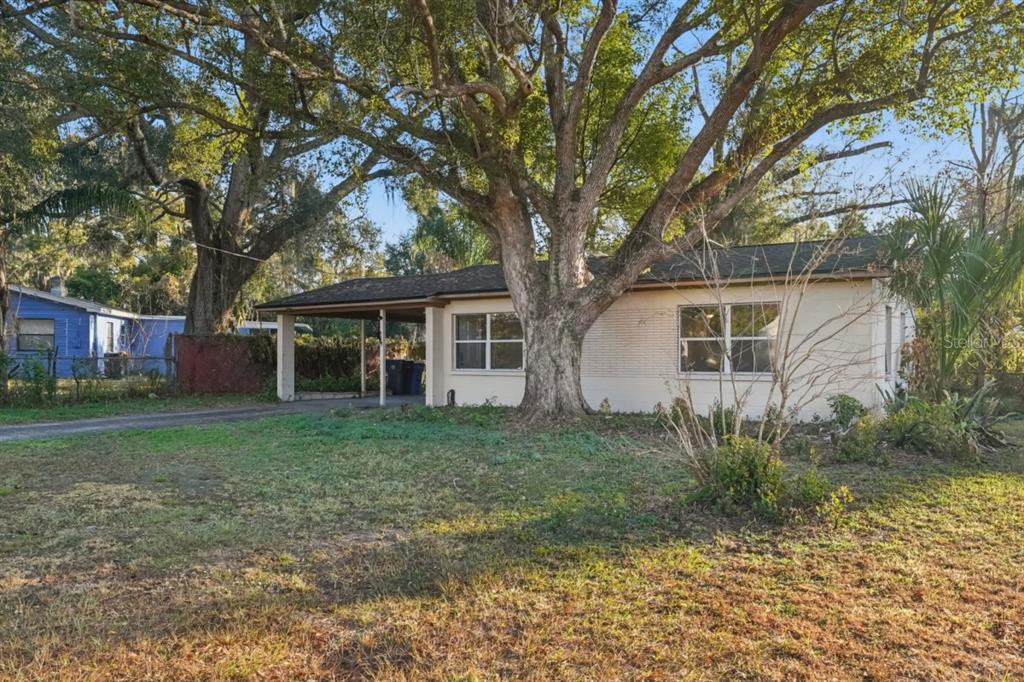 A single-story house with a carport and a large tree in the front yard — 603 OAK RIDGE DRIVE, BRANDON, FL